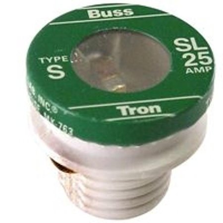EATON BUSSMANN Plug Fuse, SL Series, Time-Delay, 25A, 125V AC, Indicating, 10kA at 125V AC SL-25